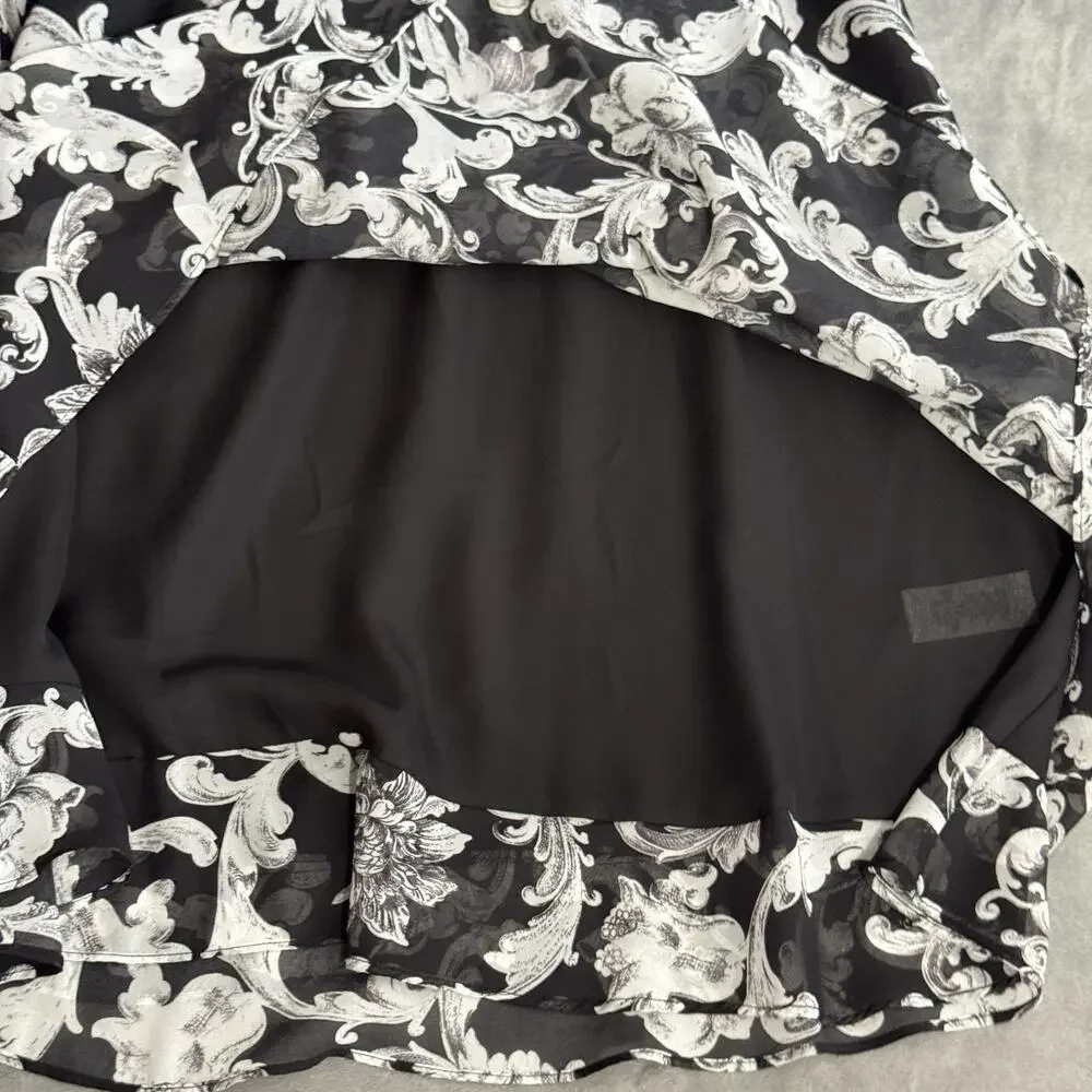 Studio I Women’s Black White Floral Scroll A-Line Dress Size 14 Vintage Inspired